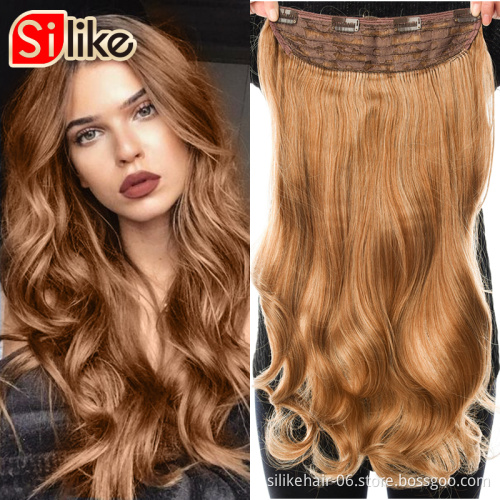 Heat Resistant Natural Blonde Brown Black Long Wavy One Piece Clip in Hair Extension Hairpieces Synthetic Hair Extensions
